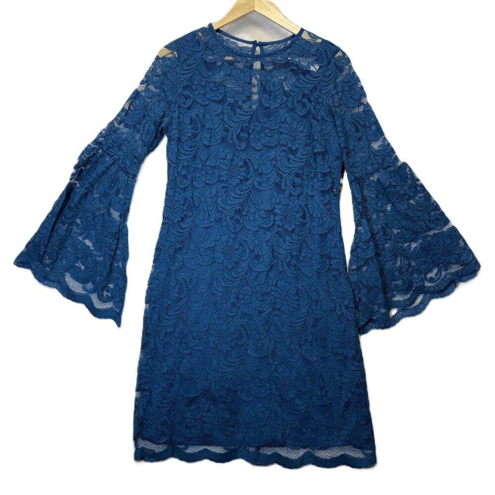 NY & Company Blue Lace Bell Sleeve Dress Women’s Medium Long Sleeve